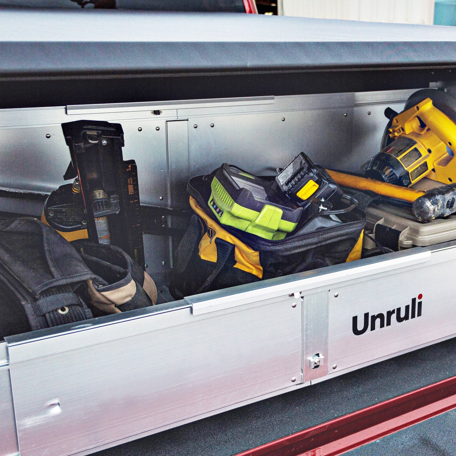 cargo box with construction tools